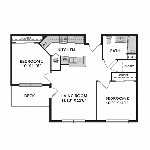 Floor plan for 2 beds, 1 bath, 720 sqft